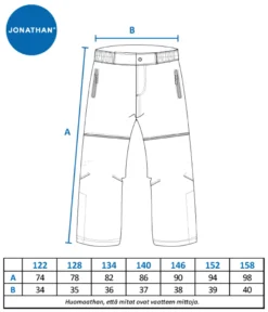 Jonathan softshell-housut, D-mitoitus