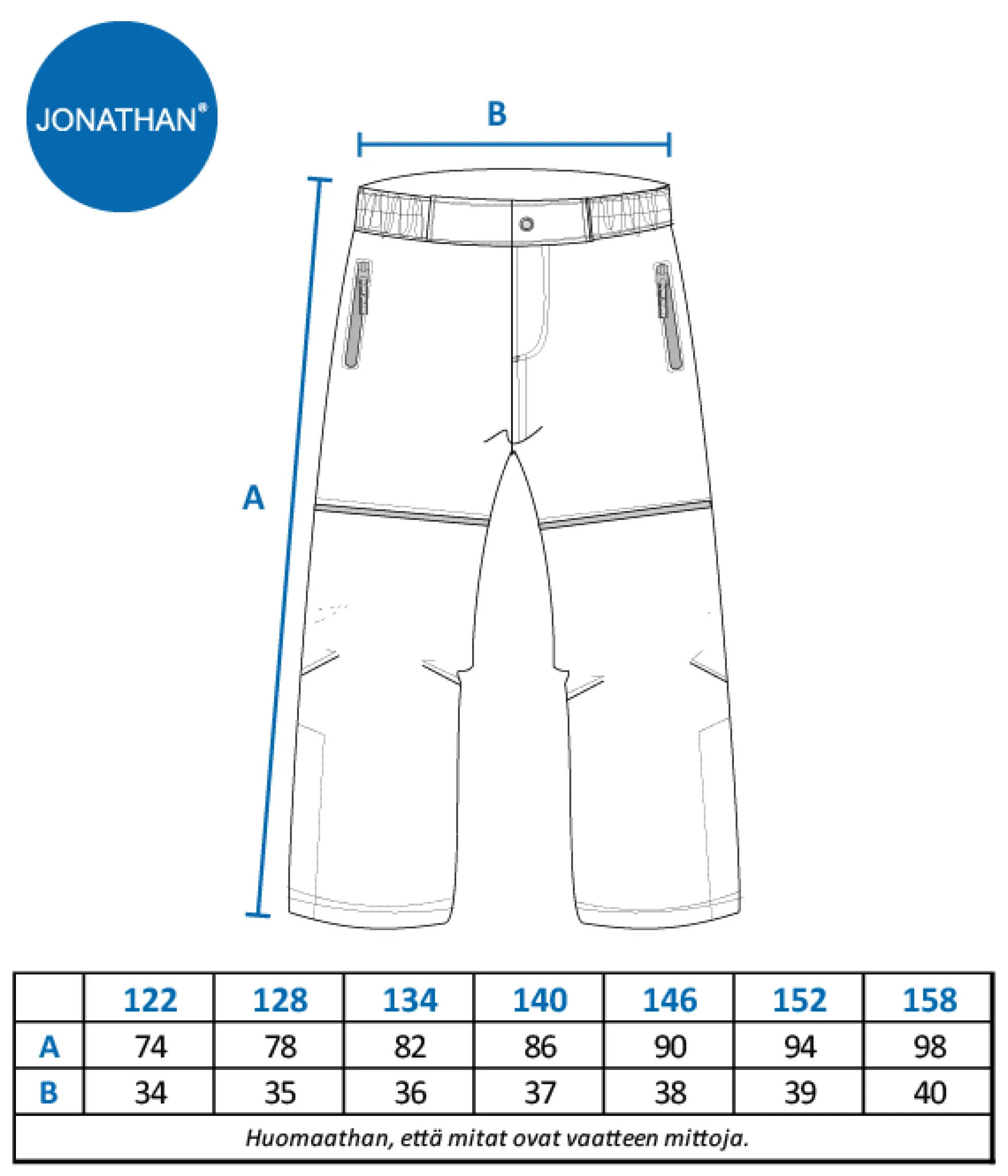 Jonathan softshell-housut, D-mitoitus