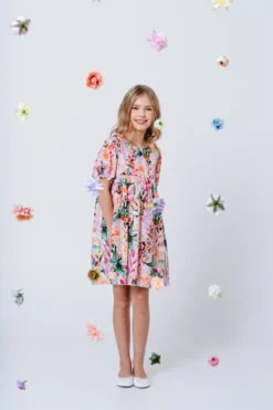Mingnelin puuvillasatiinimekko, Pink Lily