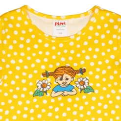 Peppi Pitku00e4tossu lyhythihainen mekko Pilkukas, Keltainen